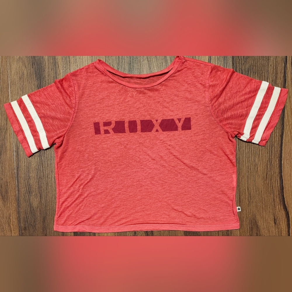 Womens Sz Sm Red Sheer Roxy Short Sleeve Cropped Tee In Gently Loved Conditiom